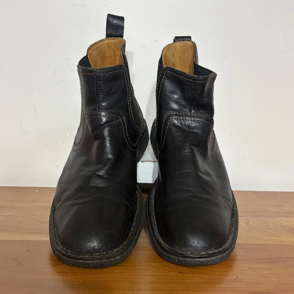 Born Mens Black Leather Chelsea Boots M3714 Contrast Stitch Pull On Ankle Boots
